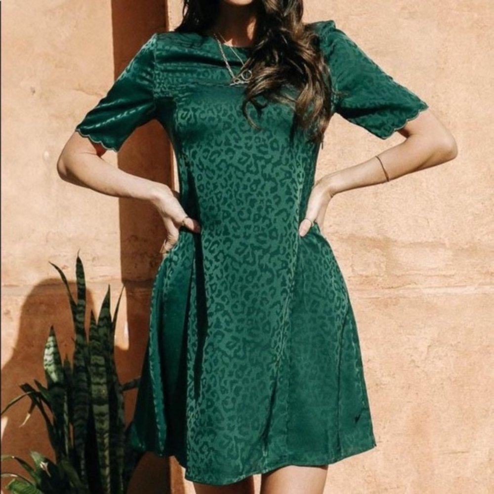 Bohme green leopard dress, size small, NWOT